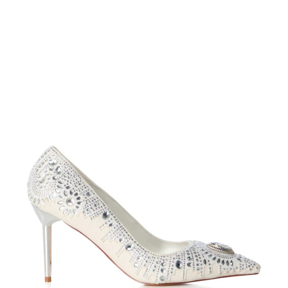 AZALEA WANG Silver & White Embellished Stiletto Pumps - Picture 2 of 5